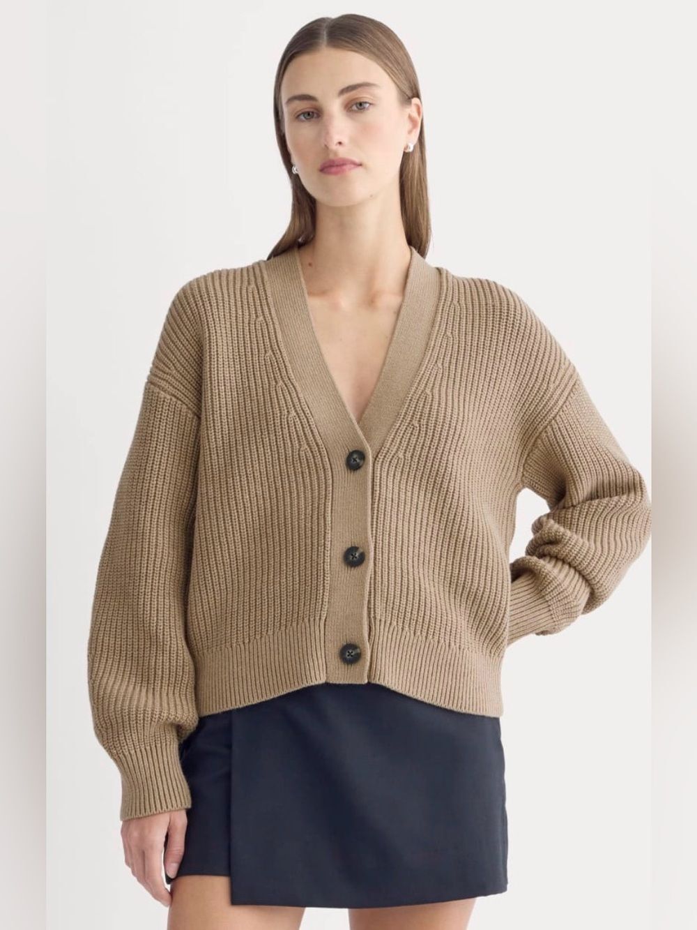 New Everlane The Organic Cotton Relaxed Cardigan in Dark Heathered Camel Size S